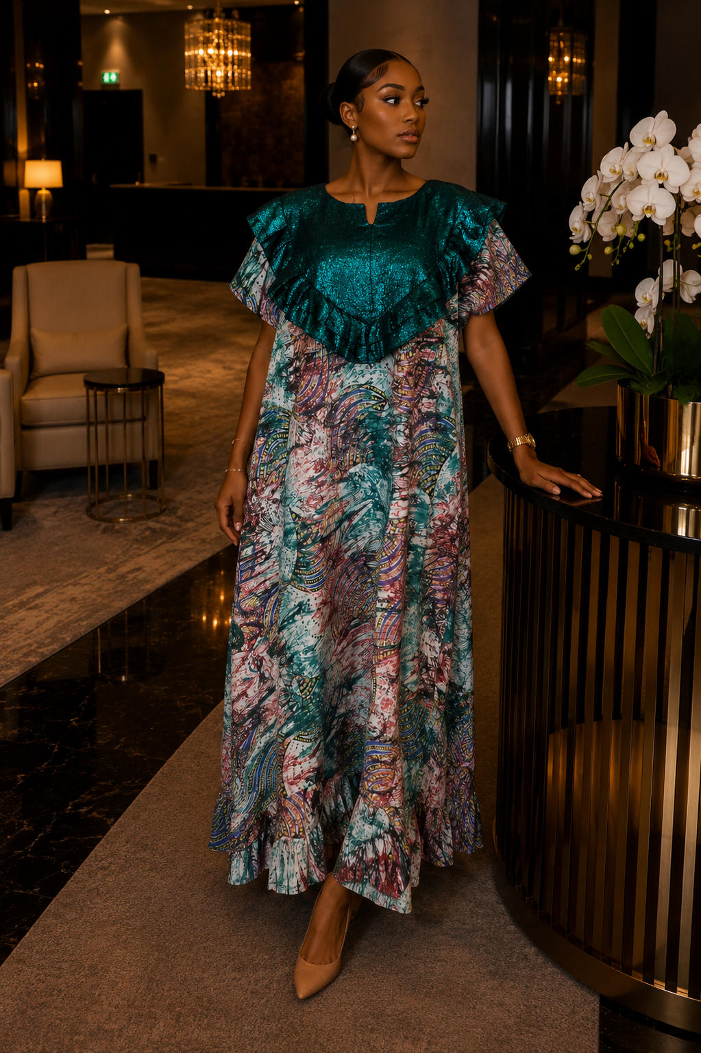 Kamoala Ruffle Yoke Maxi Gown – 2 Colours
