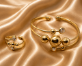 Gold Ball Cuff Bangle & Ring Set