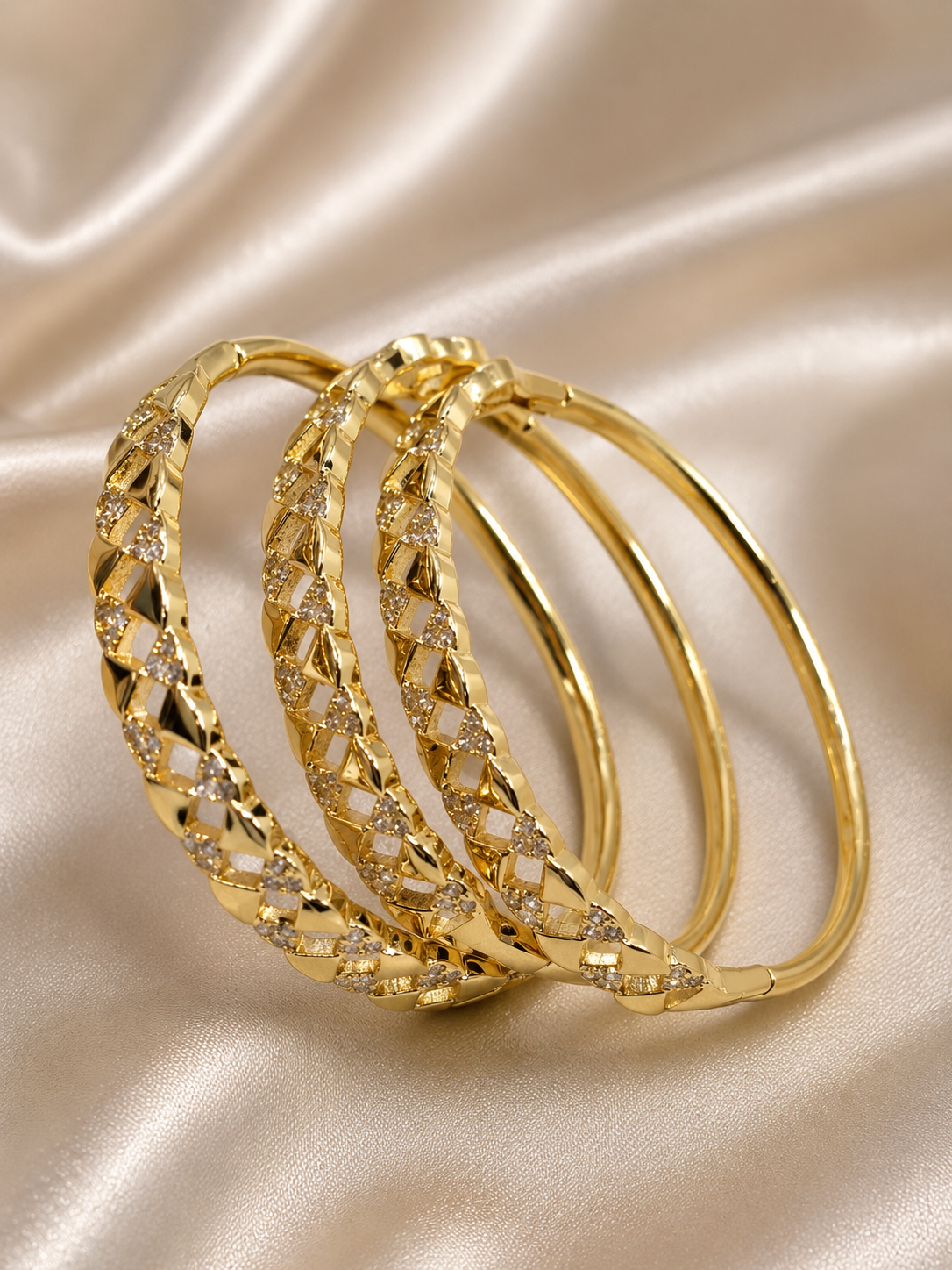 Gold Diamond-Cut Crystal Bangle Set of 3