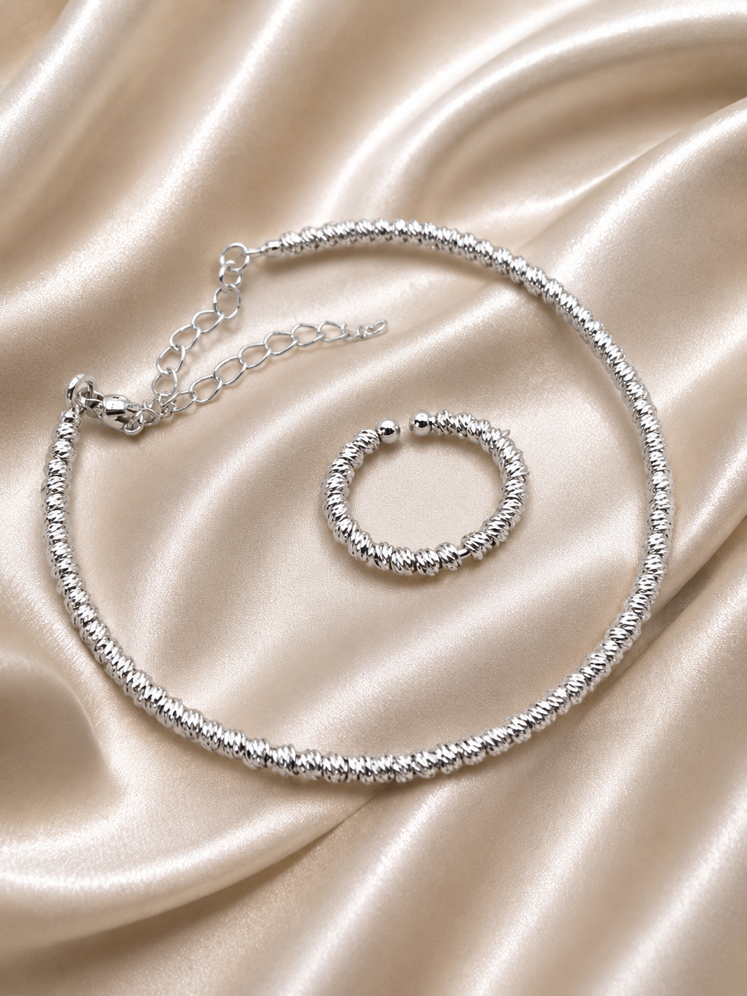 Twisted Bead Necklace & Ring Set