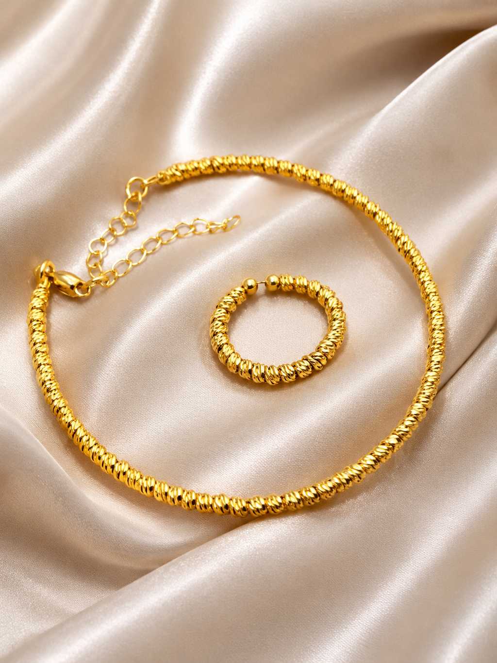 Twisted Bead Necklace & Ring Set