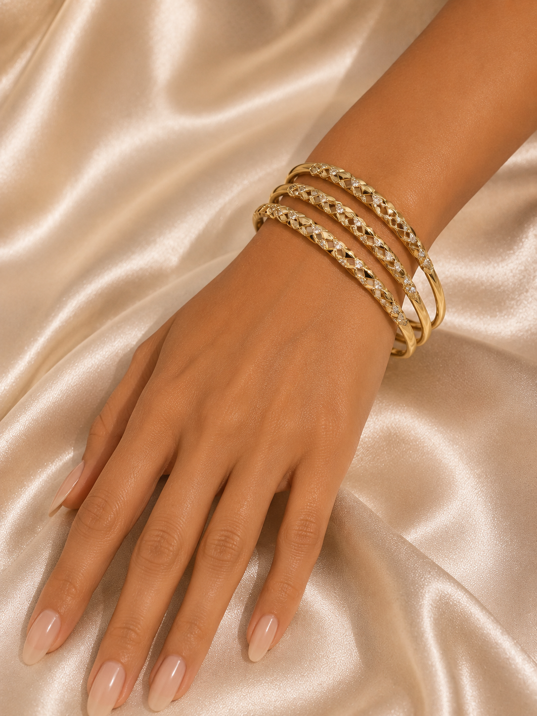 Gold Diamond-Cut Crystal Bangle Set of 3