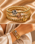 Gold Bead Flower Charm Bracelet Set of 3