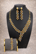 Tri-Colour Beaded Jewellery Set – Necklace, Earrings & Bracelet