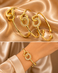 Gold Crystal Interlocking Ring Cuff Bangle Set of 3