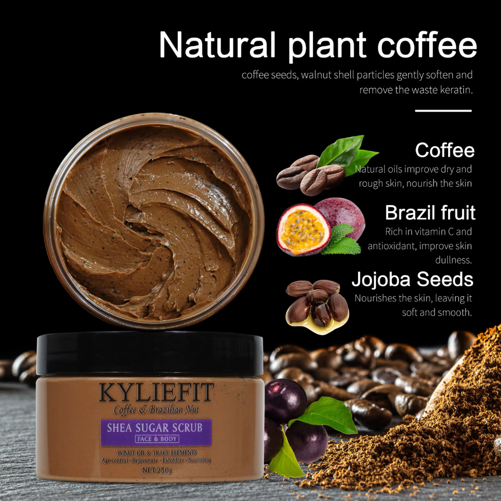 Kyliefit Coffee & Brazilian Nut Shea Sugar Scrub – Face & Body Exfoliating Scrub