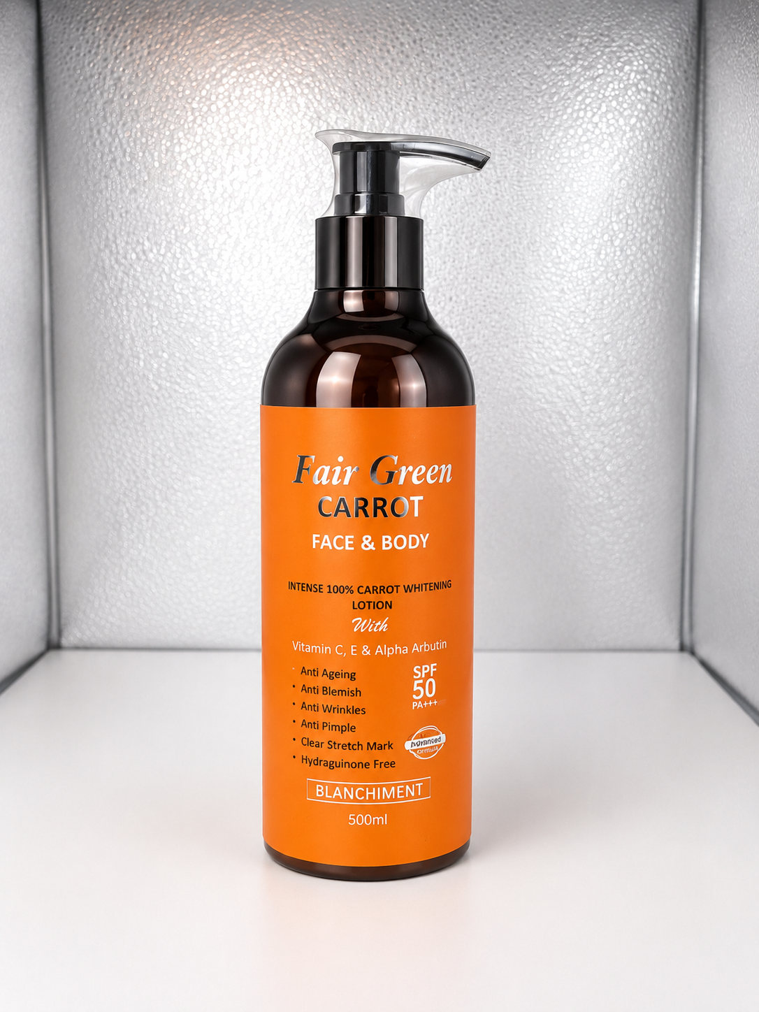 Fair Green Carrot Face & Body Whitening Lotion with Vitamin C, Vitamin E & Alpha Arbutin | SPF 50 PA+++ | 500ml