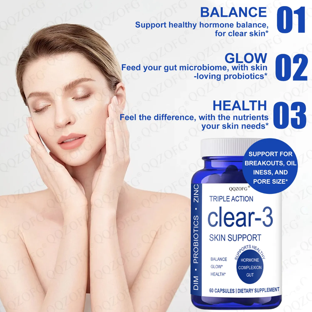 Clear-3 Skin Support Capsules – Hormone Balance, Gut Health & Clear Skin Formula (60 Capsules)