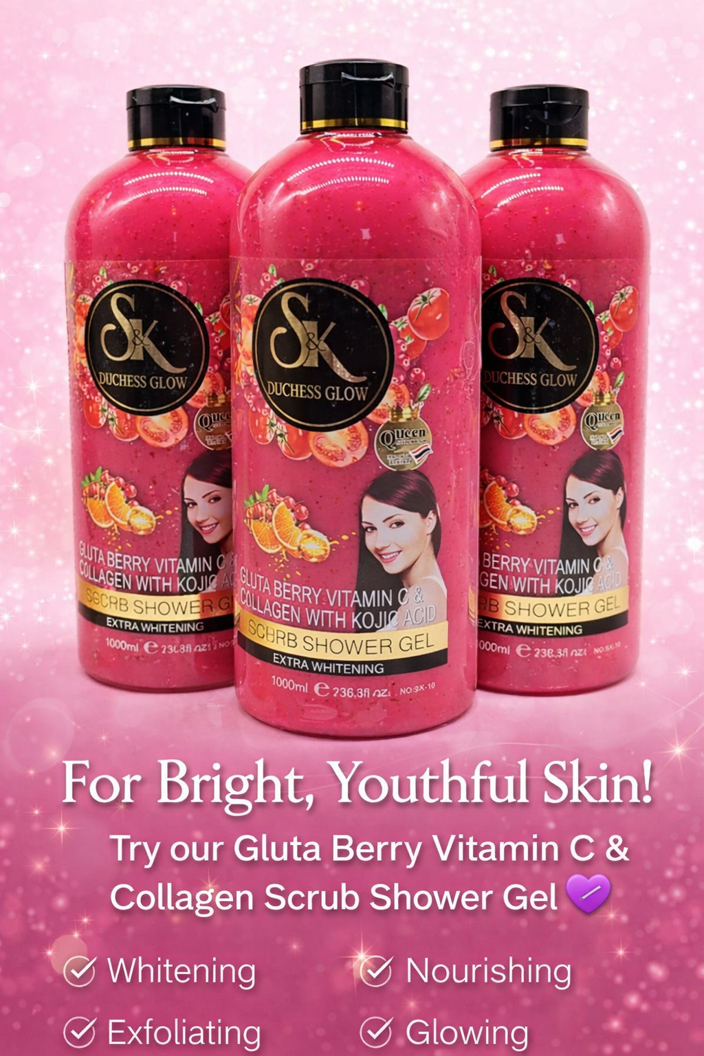 Collagen Kojic Acid Scrub Shower Gel – Extra Brightening (1000ml)