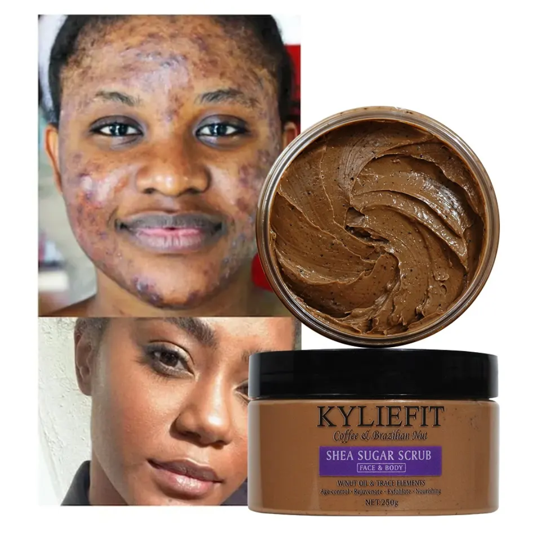 Kyliefit Coffee & Brazilian Nut Shea Sugar Scrub – Face & Body Exfoliating Scrub