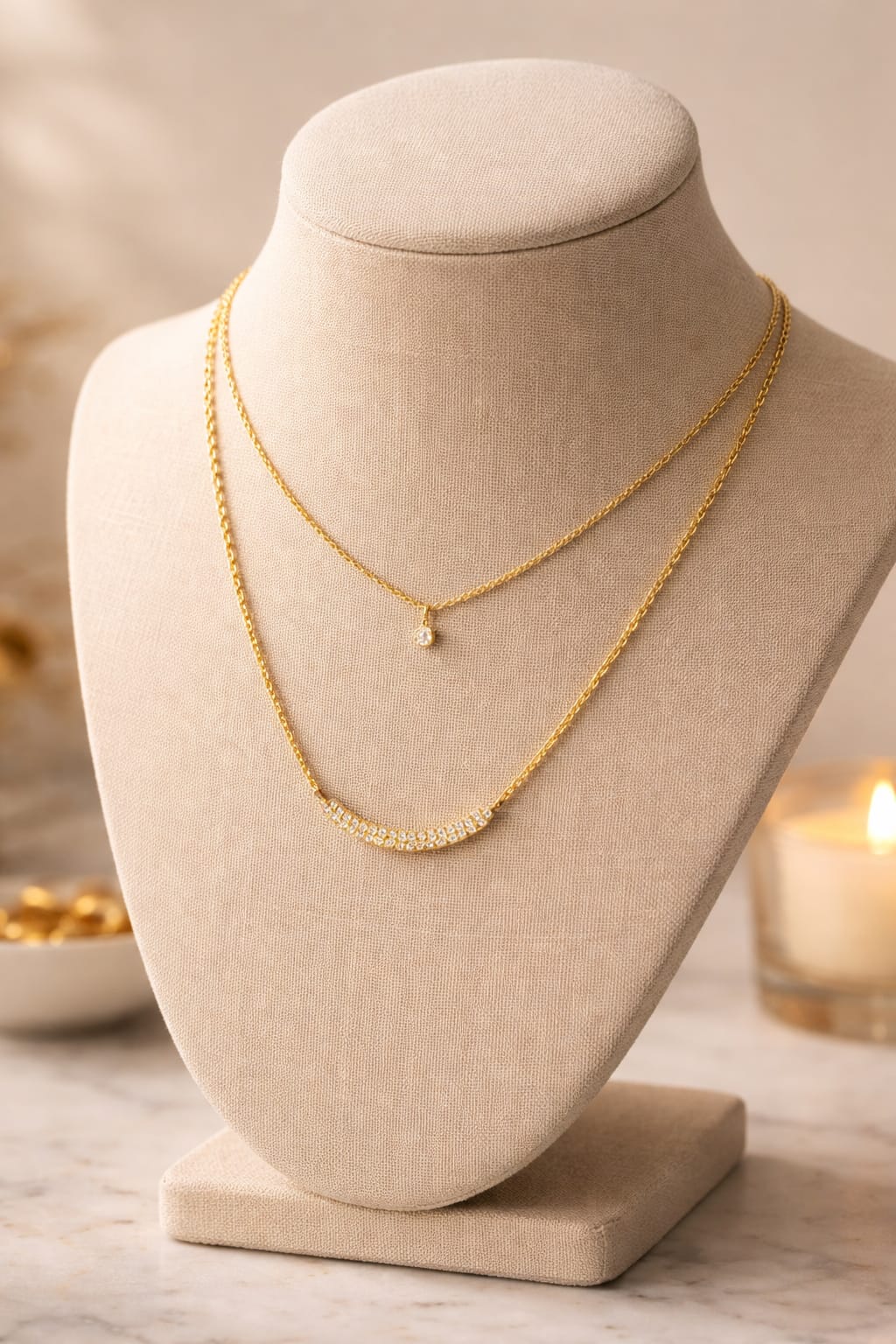 Gold Plated Layered Crystal Necklace – Elegant Double Chain