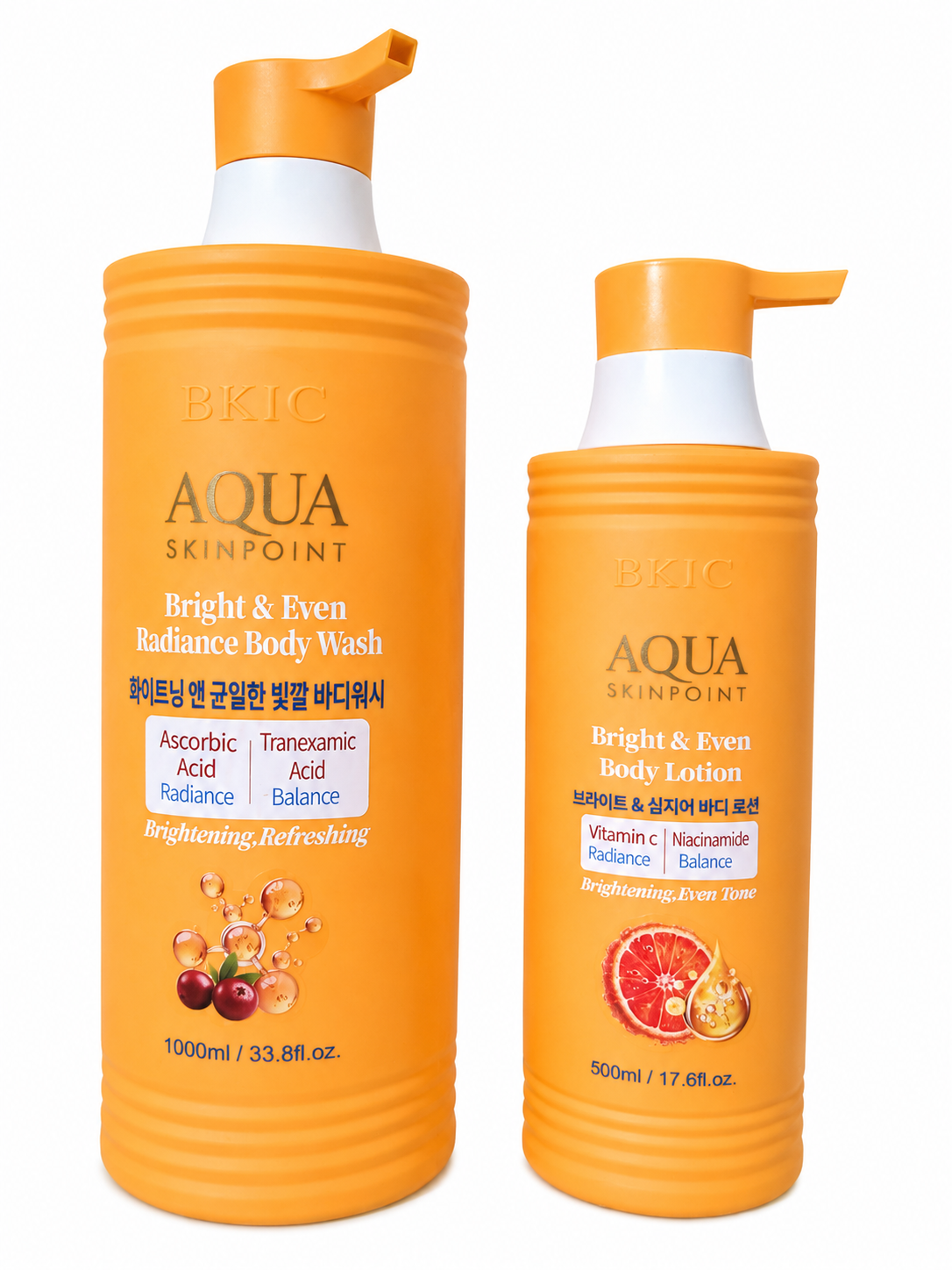 BKIC AQUA Skinpoint Bright & Even Body Care Set – Body Wash 1000ml + Body Lotion 500ml