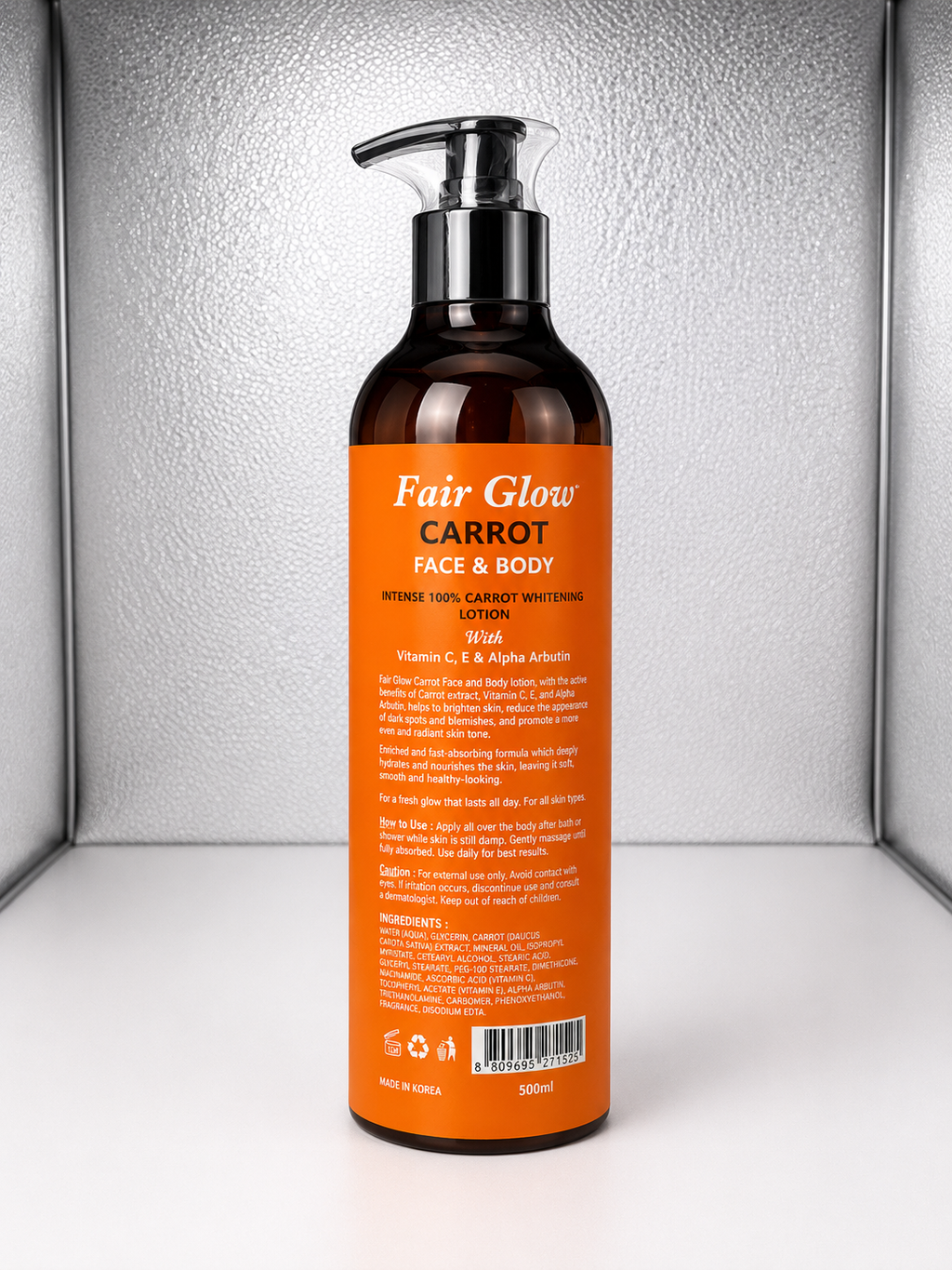 Fair Green Carrot Face & Body Whitening Lotion with Vitamin C, Vitamin E & Alpha Arbutin | SPF 50 PA+++ | 500ml