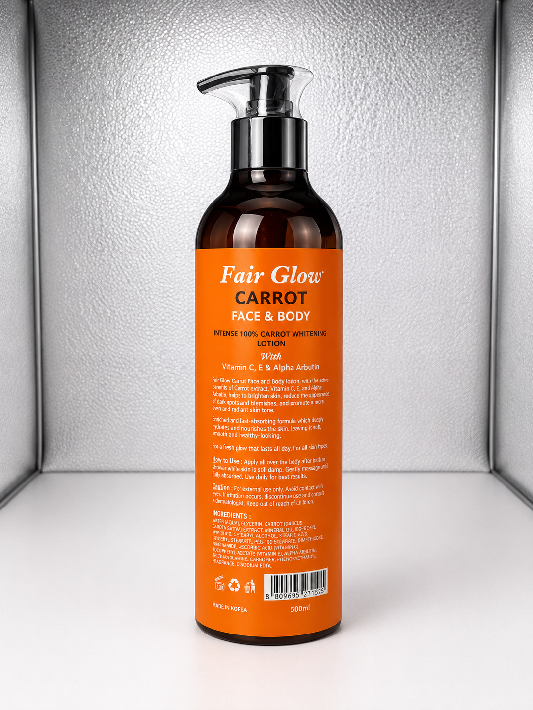 Fair Green Carrot Face & Body Whitening Lotion with Vitamin C, Vitamin E & Alpha Arbutin | SPF 50 PA+++ | 500ml
